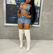 Load image into Gallery viewer, Denim Diva Halter Top & Mini Skirt Set