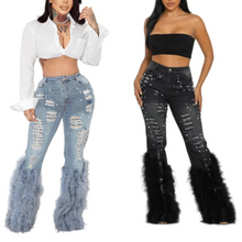 Load image into Gallery viewer, Viva LaFlare Feather Trimmed Denim Jeans