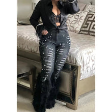 Load image into Gallery viewer, Viva LaFlare Feather Trimmed Denim Jeans