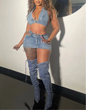 Load image into Gallery viewer, Denim Diva Halter Top &amp; Mini Skirt Set
