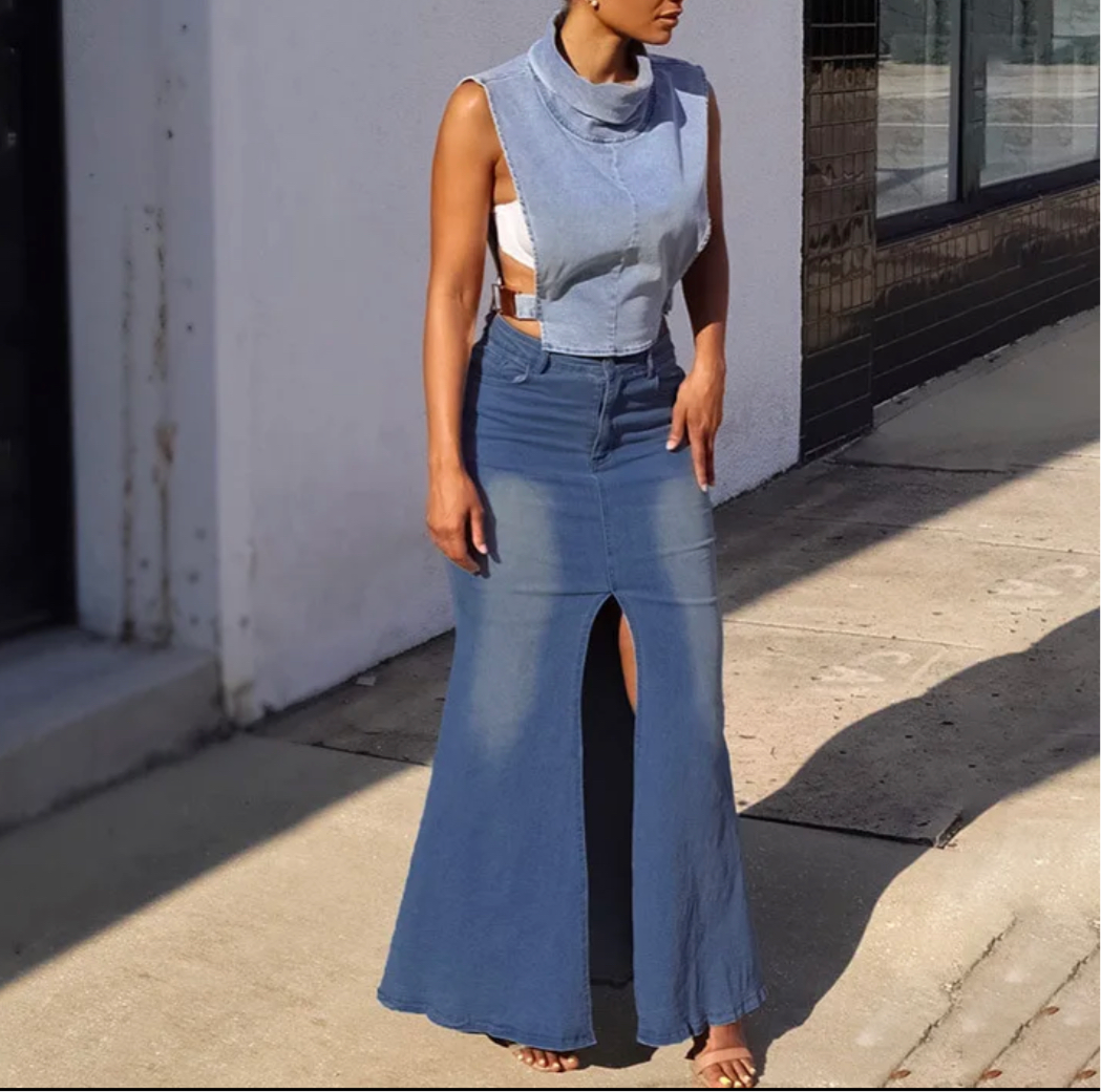 Fly Girl Denim Maxi Skirt