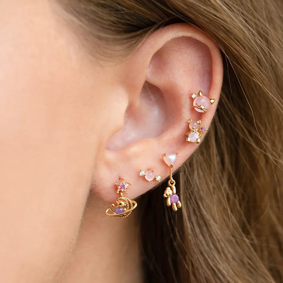 Pink Berry Bear Earring Set