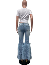 Load image into Gallery viewer, Viva LaFlare Feather Trimmed Denim Jeans
