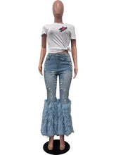 Load image into Gallery viewer, Viva LaFlare Feather Trimmed Denim Jeans
