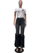 Load image into Gallery viewer, Viva LaFlare Feather Trimmed Denim Jeans
