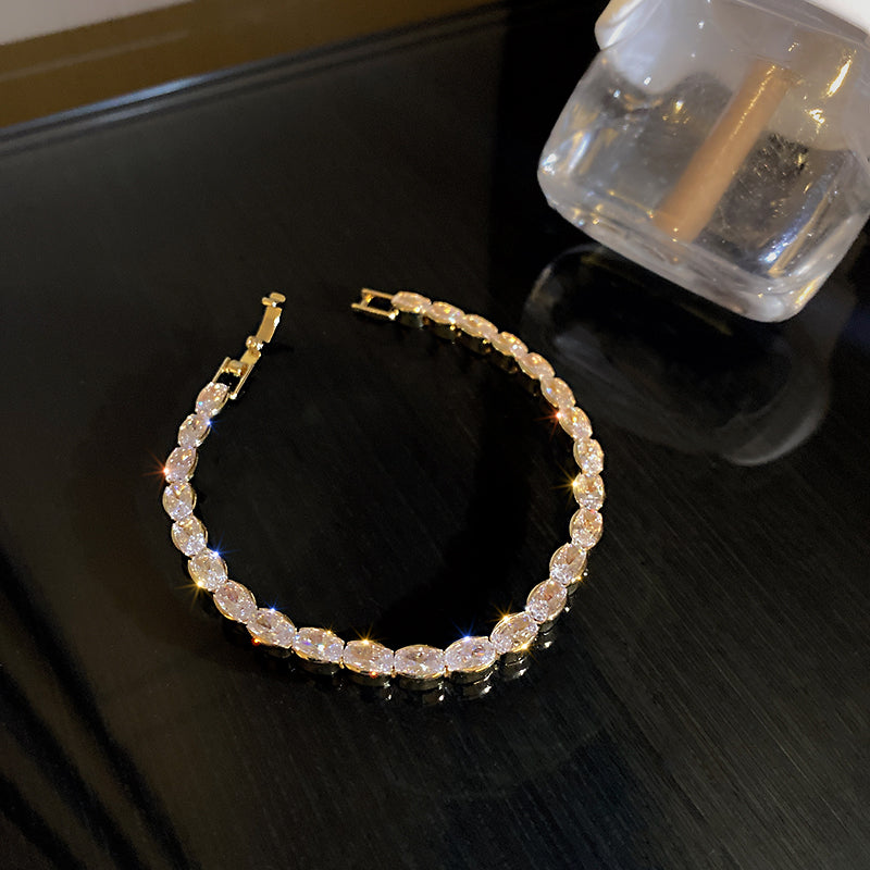 Gold Oval Shaped Cubic Zirconia Bracelet