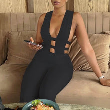 Load image into Gallery viewer, On The Prowl Deep V-Neck Bodycon Jumpsuit
